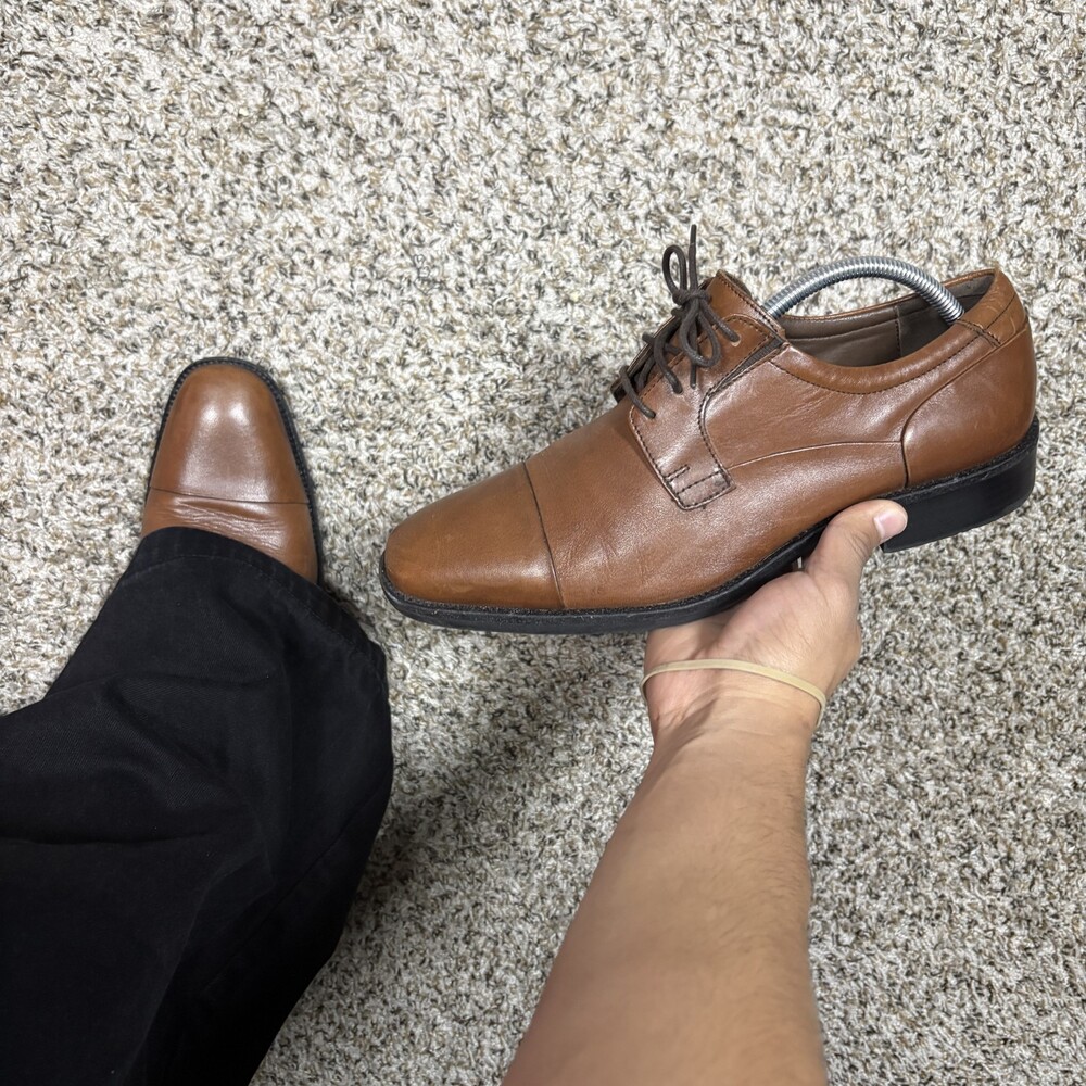 JOHNSTON & MURPHY Dress Shoes Brown Leather Plain Toe Oxfords Size 10M